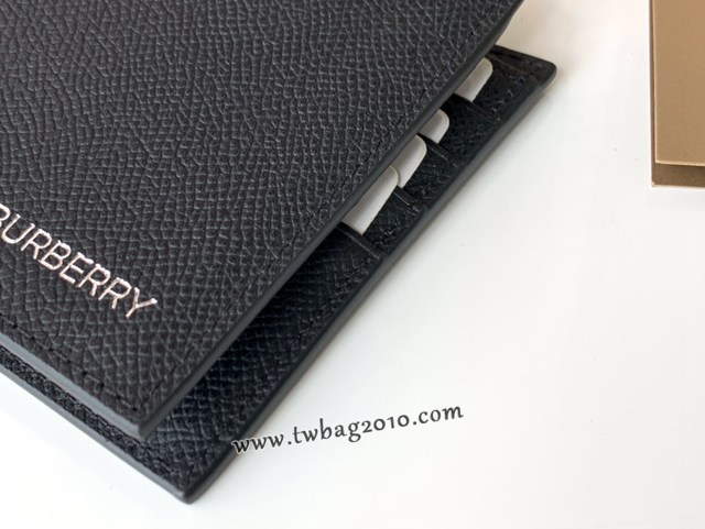 Burberry專門店新款男士短夾錢包 巴寶莉黑色小牛皮對折短夾 yxb1020